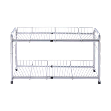 FlagShip 2 Tier Under Sink Organizers and Storage Rack Expandable Cabinet Shelf for Kitchen Bathroom Silver (17-25 inches)