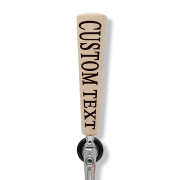 Beer Tap Handle Oak wood Custom Engraved with Personalized Text, Tall Round Tapered. Great for Tap Rooms, Bars, Breweries and Home Kegerators.