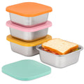 4 Pack Sandwich Containers: 30oz Stainless Steel Lunch Box with Silicone Lids, Meal Prep Container Reusable Metal Sandwiches Food Storage for Kitchen & Office Salad Snacks Fruits