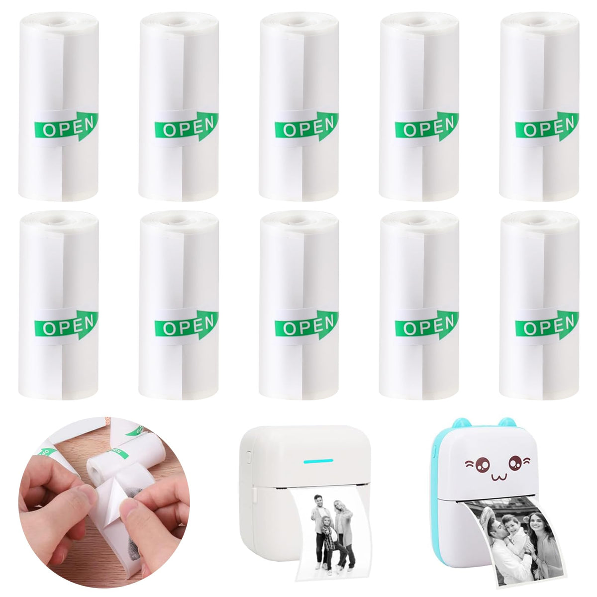10 Rolls Mini Thermal Printer Sticker Paper 57 x 25mm Self-Adhesive for Mini Printer Sticker Maker Instant Camera