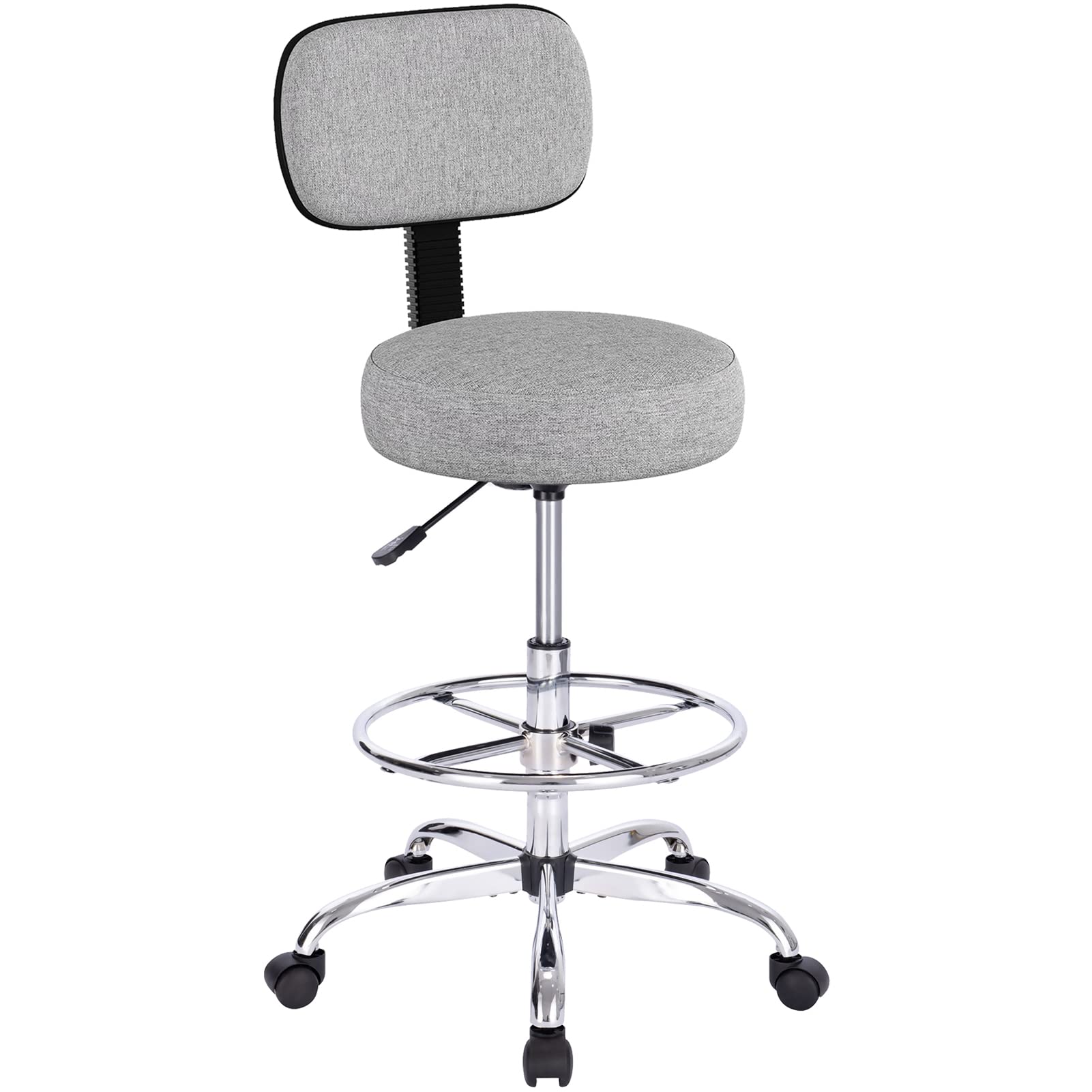 Superjare Drafting Chair with Back, Adjustable Foot Rest Rolling Stool, Multi-purpose Office Desk Chair, Thick Seat Cushion for Home Bar