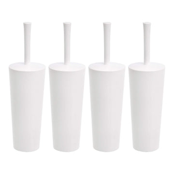 Amazon Basics Toilet Brush and Holder Set, Heavy-Duty Bristle Scrub Brushes with Non-Slip Handle, White, 4-Pack