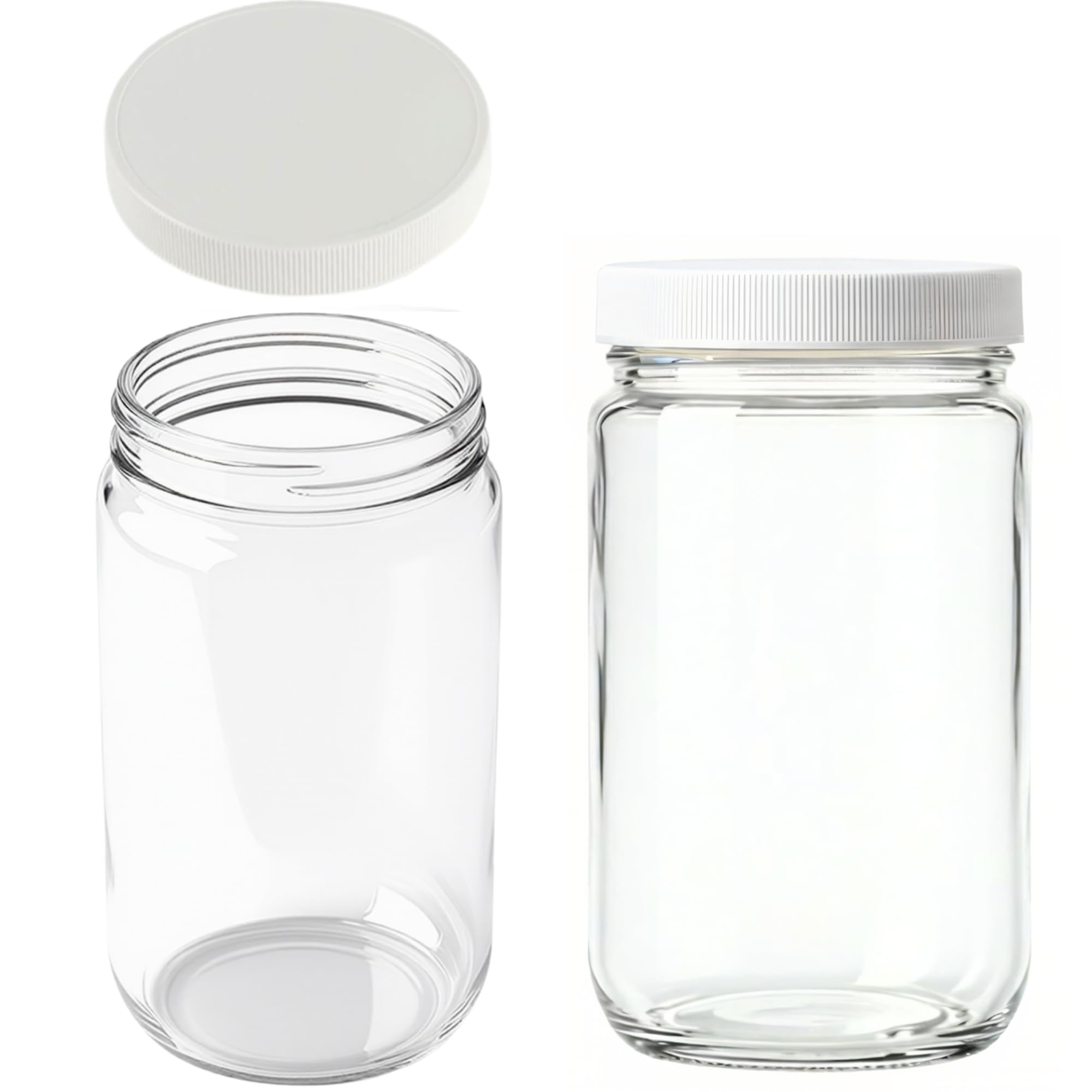 32oz Extra Wide Mouth Glass Storage Jar with BPA-Free Plastic Lid – Quart Size Airtight Mason Jar for Kitchen, Pantry, and Food Storage (Set of 2)