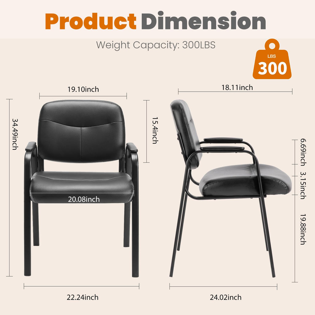 Olixis Waiting Room Reception Chairs Set of 2, Leather Office Desk Guest Stationary Side Chair with Padded Arms for Home Conference Lobby Area
