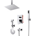 Chrome Rain Mixer Shower Combo Set Ceiling Mounted Bathroom Shower Faucet Set with Square 8 Inches Shower Head, Handheld Shower, Tub Spout, Bidet Sprayer