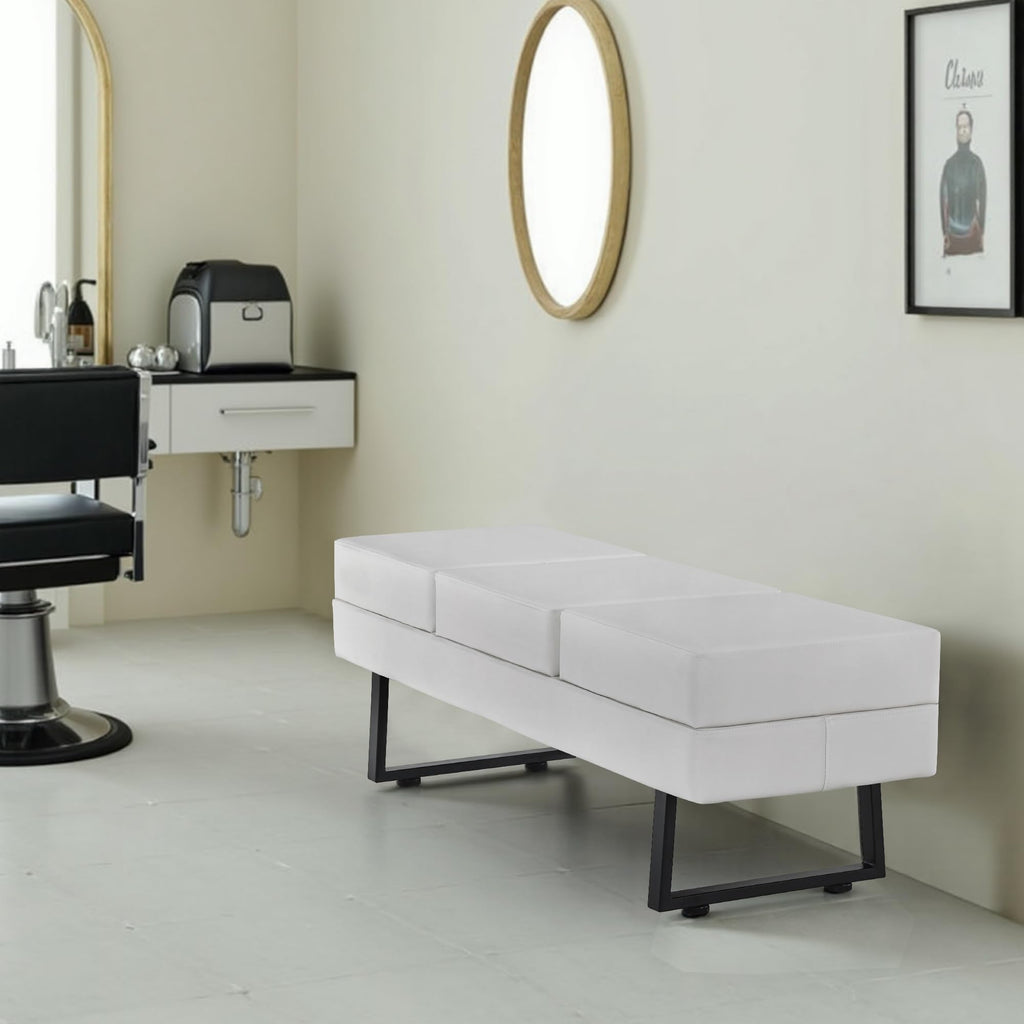 Barberpub Waiting Room Chairs Office Guest Reception Bench, Lobby Chai, 59.5"(W) x 18.5"(D)x 18.5"(H), Cream White