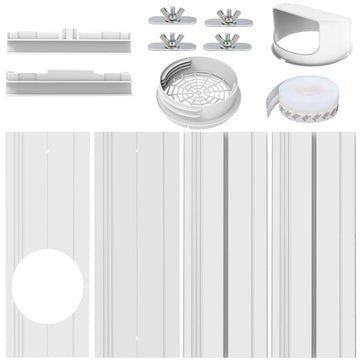 Portable Air Conditioner Window Kit with Universal Coupler Fit for 5.1"/5.9" Exhaust Hose, Mobile A/C Window Vent Seal Kit with 4 Adjustable Seal Plates for Vertical/Horizontal Sliding Window