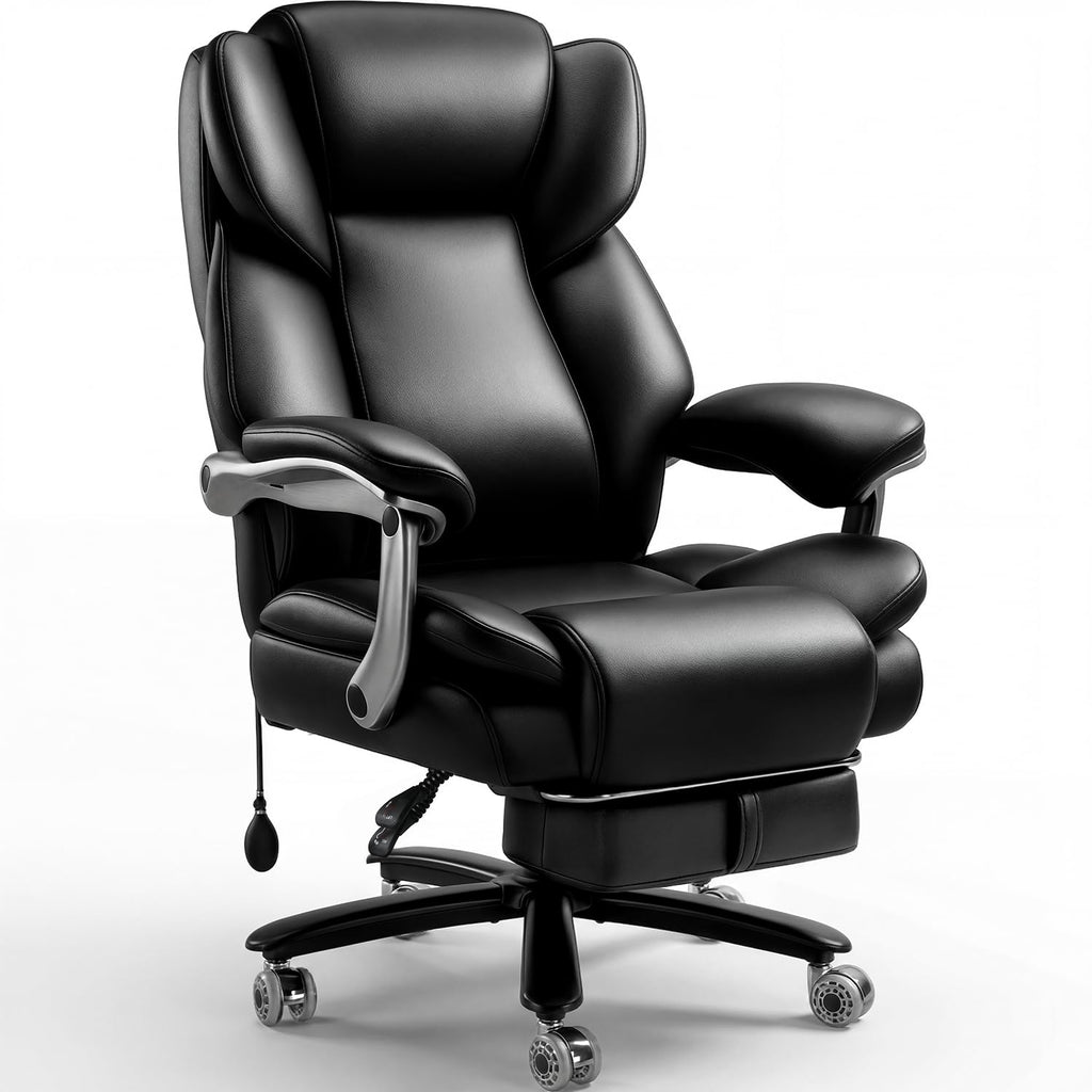 500lbs Reclining Big and Tall Office Chair for Heavy People with Foot Rest, Reclining-black