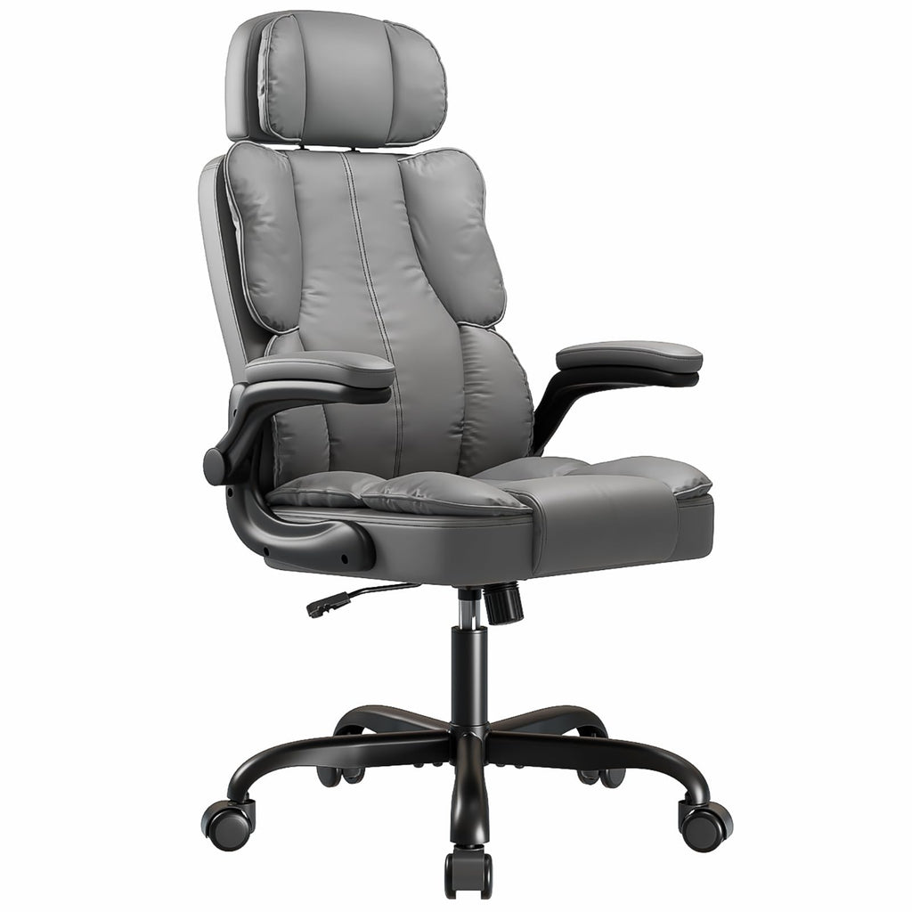 Kensaker Ergonomic Executive Office Chair with Adjustable Headrest & 90° Flip-up Arms, High Back Pu Leather Computer Desk Chair with 135°