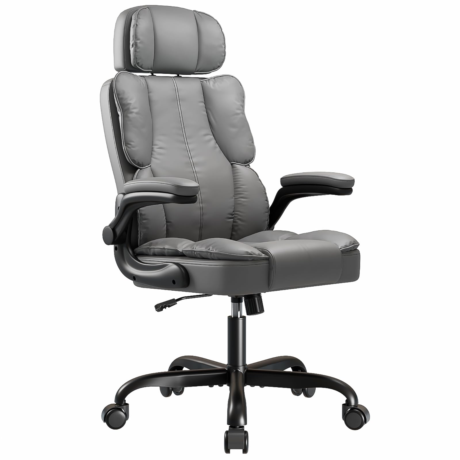 Kensaker Ergonomic Executive Office Chair with Adjustable Headrest & 90° Flip-up Arms, High Back Pu Leather Computer Desk Chair with 135°
