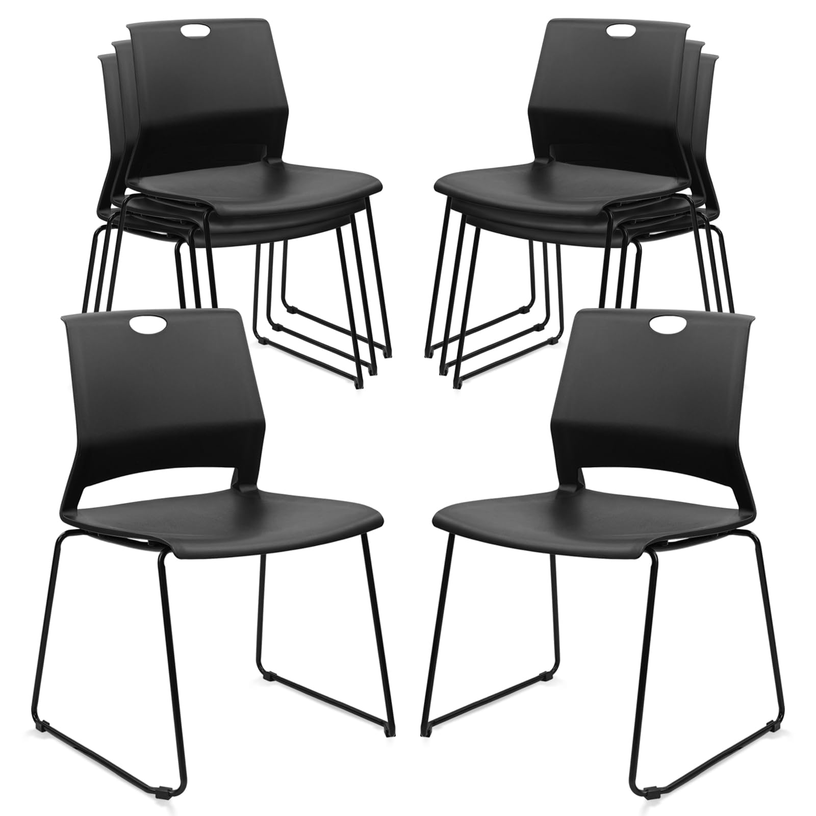 Klasika Stackable Guest Reception Chairs, Stacking Office Chair with Ergonomic Lumbar Support & Metal Legs, Plastic Desk Chairs for Conference