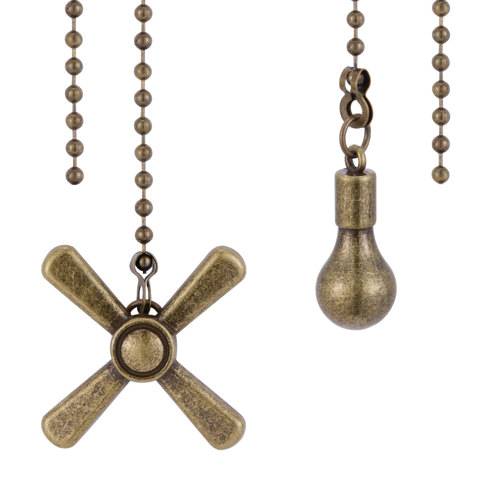 Ceiling Fan Pull Chain Ornaments, 13.6 Inches Fan Pulls Extension Chains Set, Decorative Metal Light Bulb and Fan Cord, Ultra Long 3mm Diameter Beaded Ball Pull Chains for Lamp