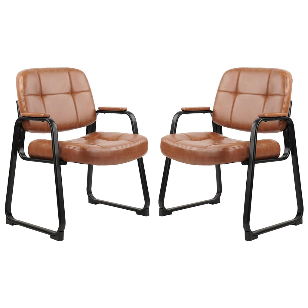 Clatina Big & Tall 500 Lb Waiting Room Chairs with Padded Armrests and Sled Base, Leather Stationary No Wheels Office Reception Guest Chair for