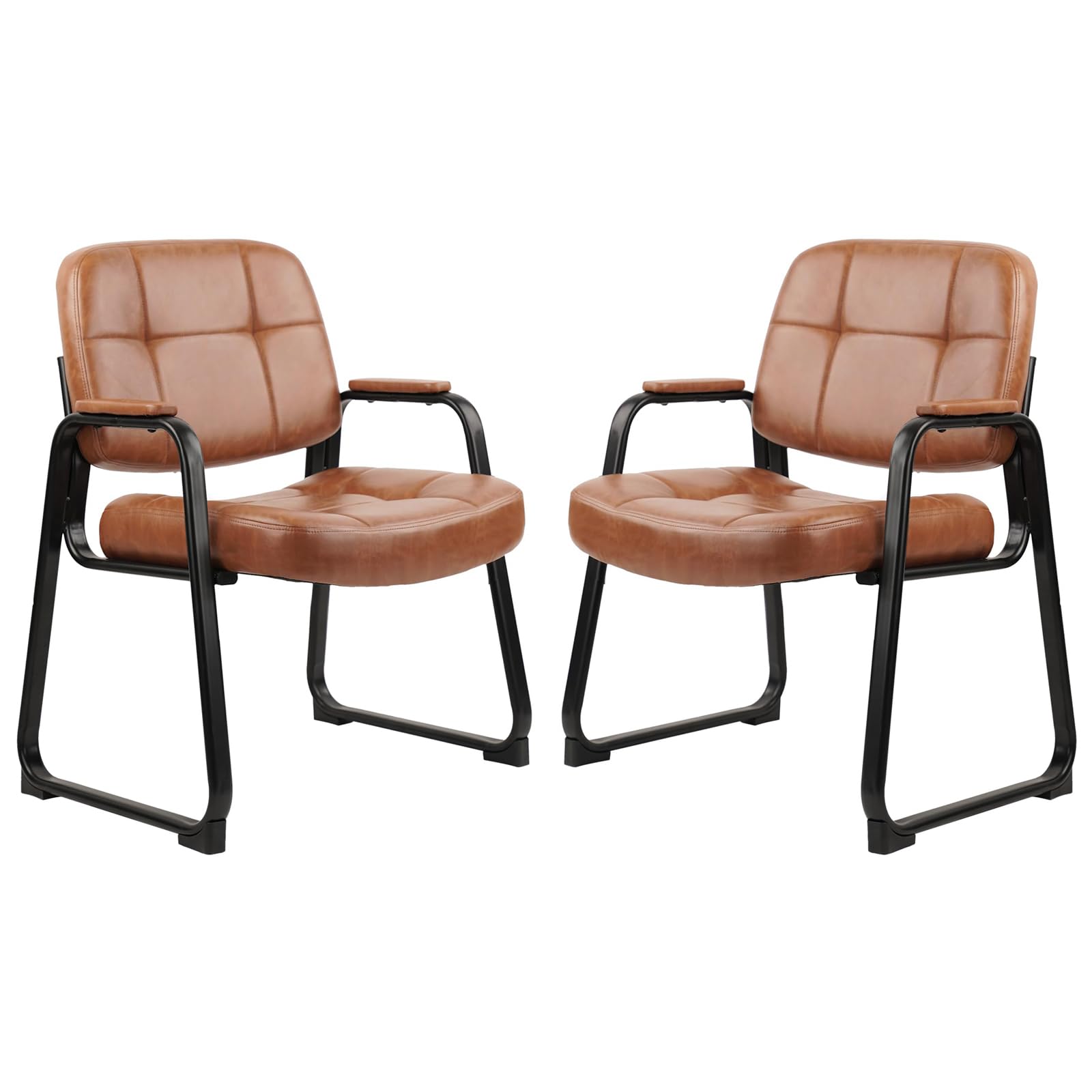 Clatina Big & Tall 500 Lb Waiting Room Chairs with Padded Armrests and Sled Base, Leather Stationary No Wheels Office Reception Guest Chair for