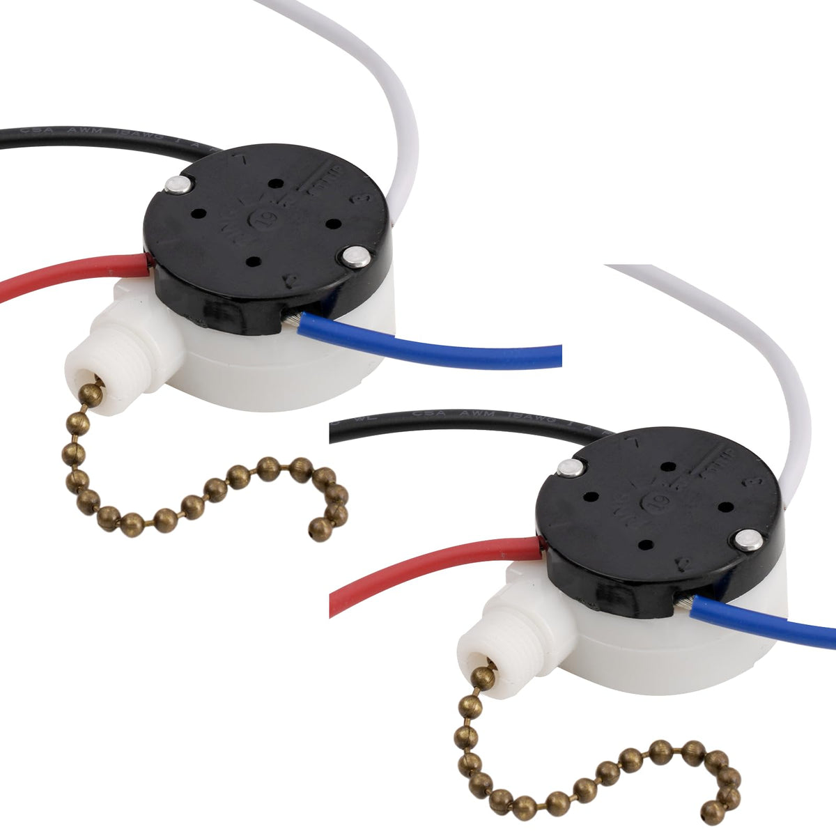 Topbuti 2 Pcs Ceiling Fan Switch Zing Ear ZE-208s E89885 3 Speed 4 Wire Pull Chain Switch Fan Light Switches with 4 Pre-Installed Wires Replacement Part (Bronze)