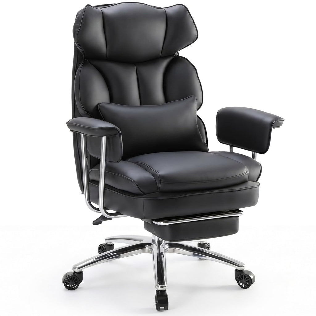 Sweetcrispy Executive Office Chair with Padded Armrests Adjustable Height, 360-degree Swivel, Lumbar Support, Pu Leather, Cream