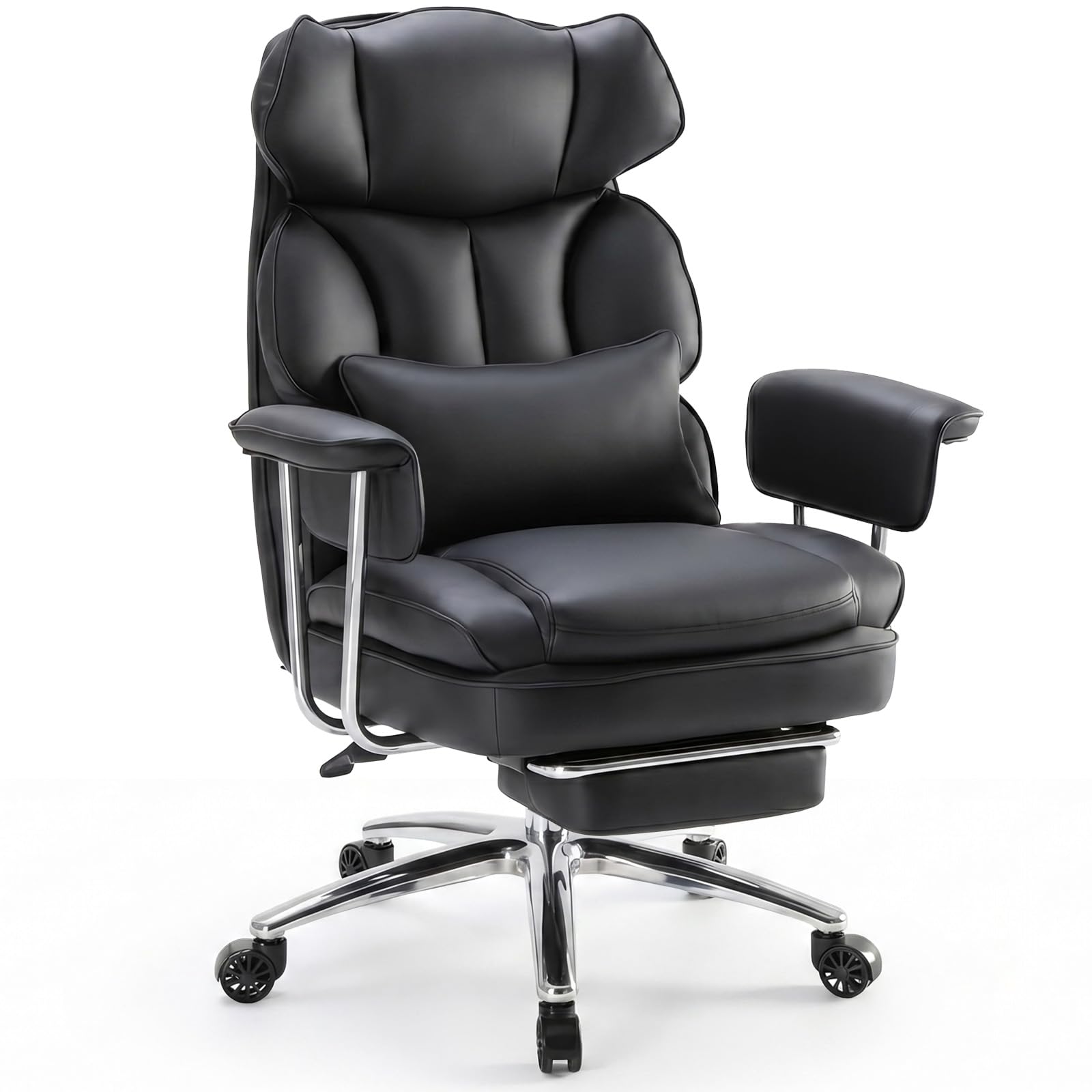 Sweetcrispy Executive Office Chair with Padded Armrests Adjustable Height, 360-degree Swivel, Lumbar Support, Pu Leather, Cream
