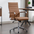Office Desk Chair Leather, Conference Room Chairs with Wheels, Executive Modern High Back Ergonomic Swivel Rolling Ribbed Computer Chair(brown)