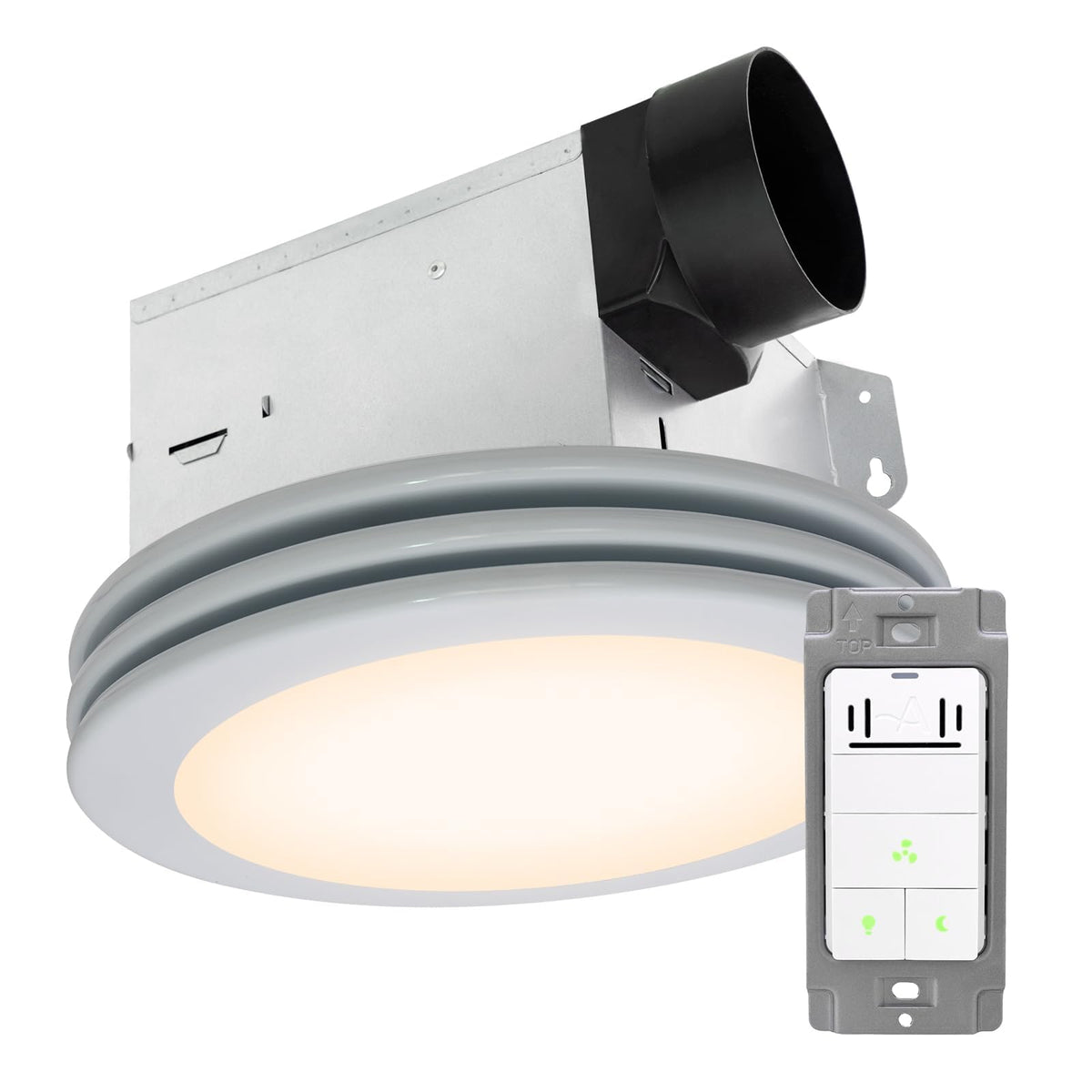 Akicon Bathroom Exhaust Fan Light and Humidity Switch, 80CFM 2.0 Sones Round Bathroom Fan Light Combo, 3CCT LED Light Bathroom Fan for Home (Stain White)