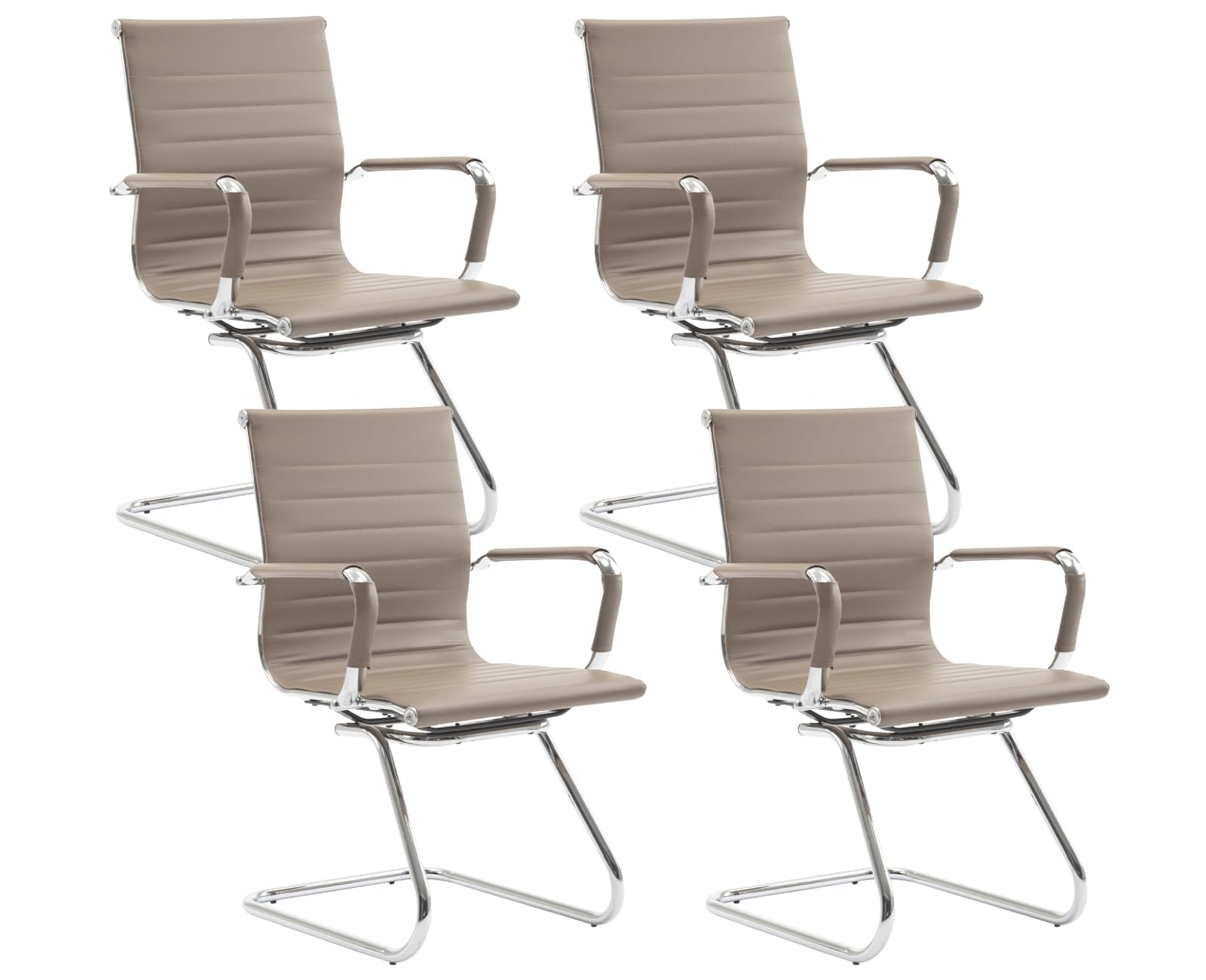 Cimota Waiting Room Chairs Leather Office Guest Chair Mid Back Reception Chairs with Sled Base for Meeting/patient/conference Room, Light Brown