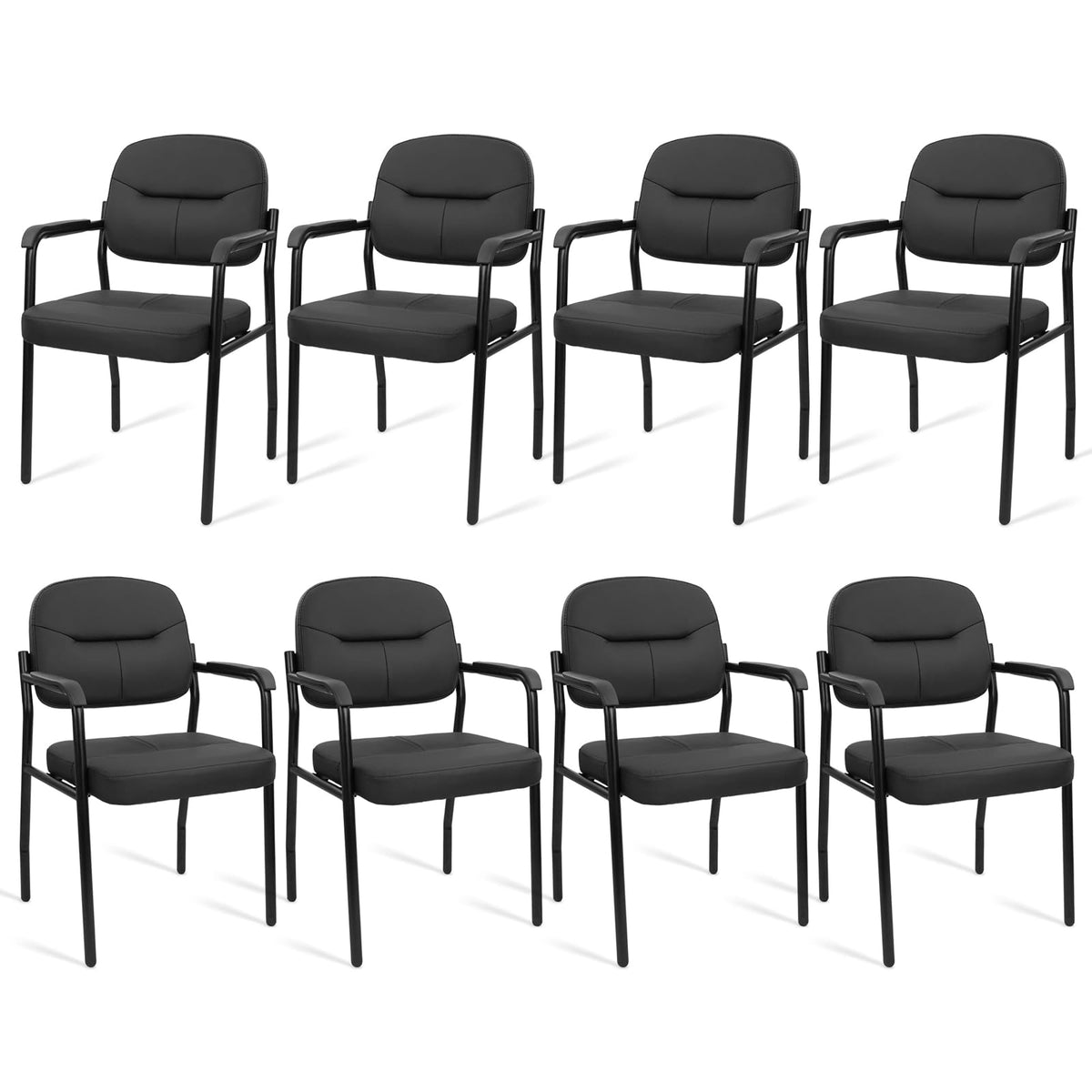 Clatina Leather Guest Chair Sets of 8, Office Reception Chair No Wheels with Armrests and Lumber Support, Ergonomic Desk Armchair for Meeting