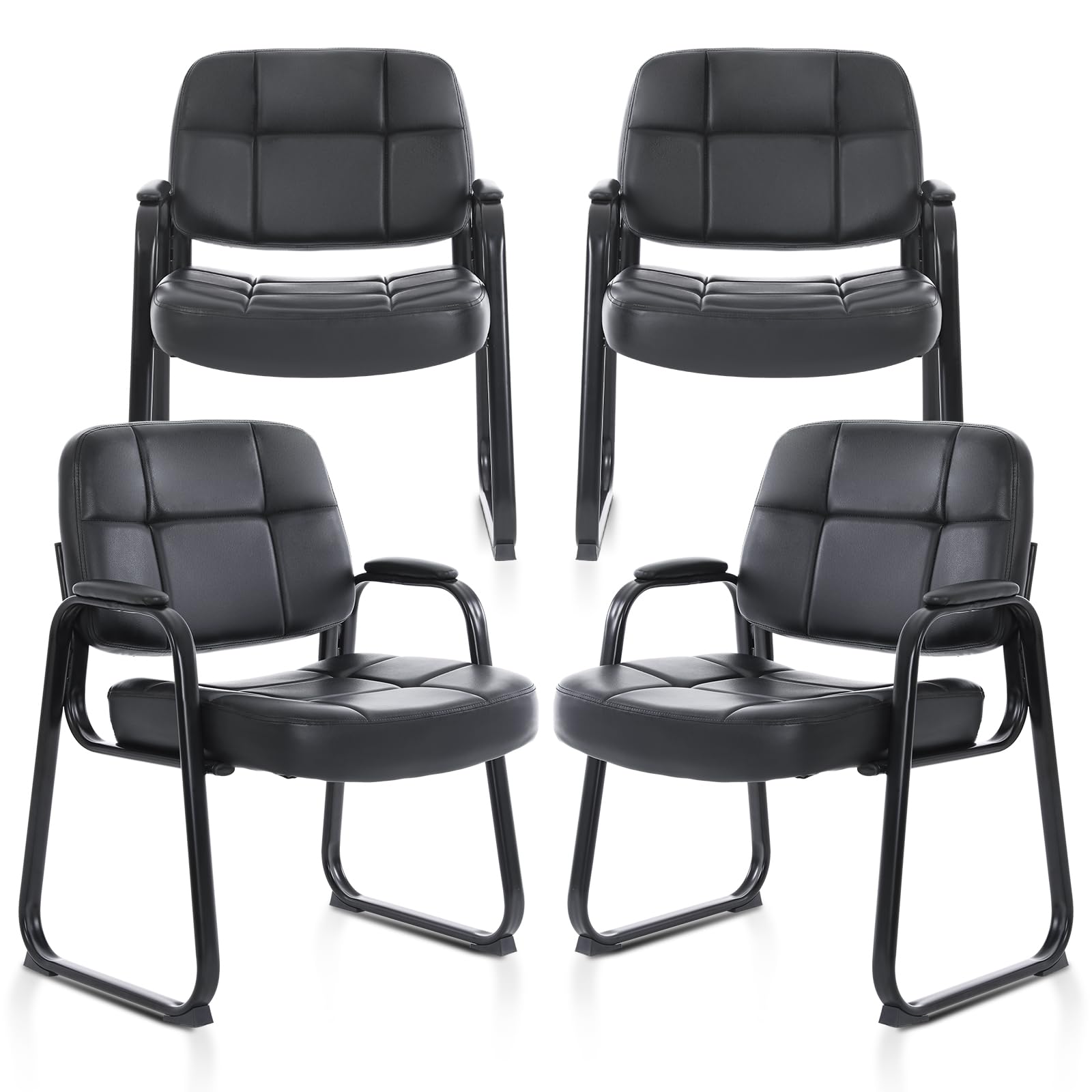 Clatina Big & Tall Waiting Room Guest Chair with Bonded Leather Padded Arm Rest and Sled Base for Office Reception Lobby and Conference Desk,