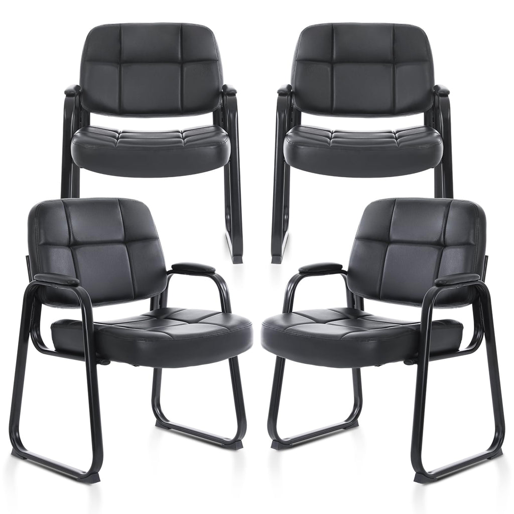 Clatina Set of 4 Big & Tall 400 Lbs Waiting Room Guest Chair, Leather Office Reception Chair No Wheels with Backrest Wide Seat and Padded Arms