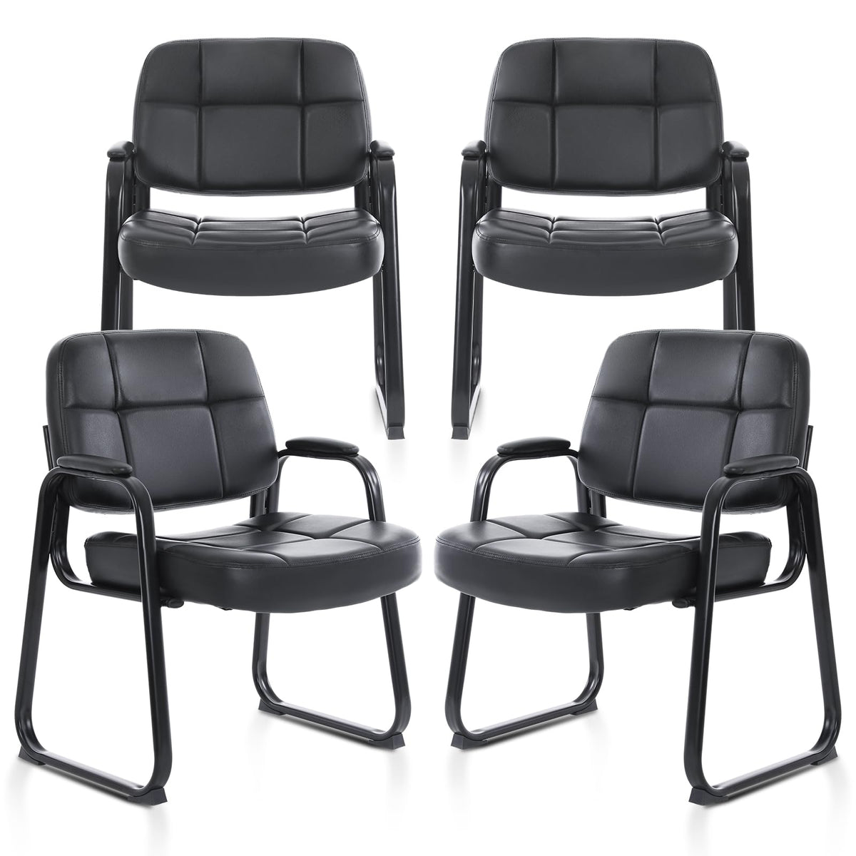 Clatina Set of 4 Big & Tall 400 Lbs Waiting Room Guest Chair, Leather Office Reception Chair No Wheels with Backrest Wide Seat and Padded Arms