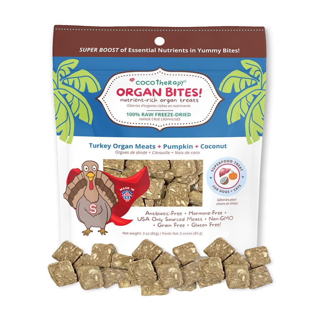 CocoTherapy Organ Bites! Dog and Cat Treat (Turkey + Pumpkin) 3 Oz.