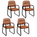 Clatina Leather Office Guest Waiting Room Chair with Sled Base, Reception Chair No Wheels with Armrests and Lumber Support, Stationary Desk