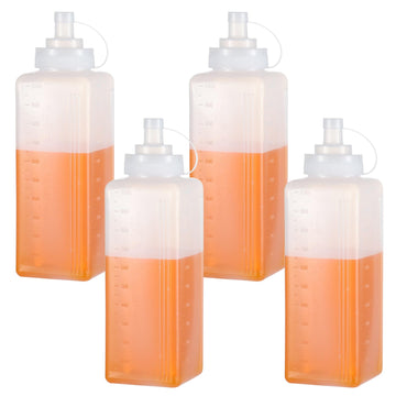 4 Pack 1 QT Large Condiment Squeeze Bottle for Sauses, 34oz Wide Mouth Liquids Dispenser Bottles with Lid, For Ketchup, Taco, Marinara, Pasta, BBQ, Spaghetti, Tomato Sauce, Restaurant-Grade Design
