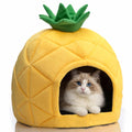 Hollypet Cat Bed Self-Warming Kitty Cave Hut House Nest Pet Sleeping Bed for Indoor Cats, Yellow, Pineapple Cave
