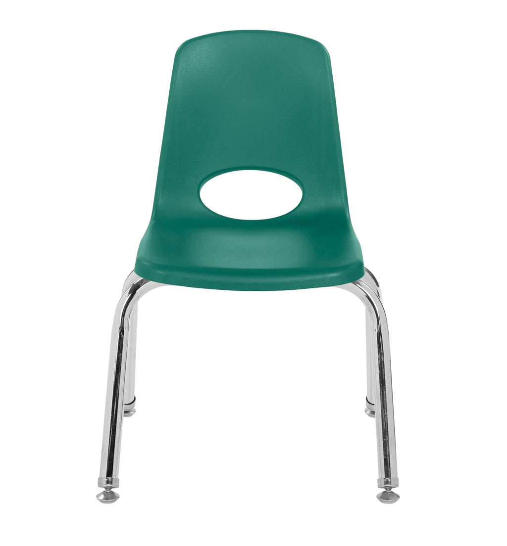 Fdp 12" School Stack Chair, Stacking Student Seat with Chromed Steel Legs and Nylon Swivel Glides for In-home Learning or Classroom - Green