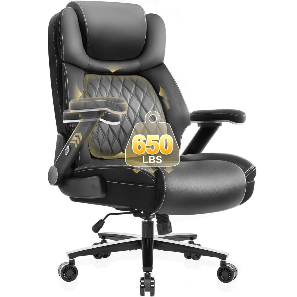 Big and Tall Office Chair 650lbs,heavy Duty Office Chairs with Dual Rubber Wheels,extra Wide Desk Chair,adjustable Ergonomic Lumbar