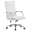 Furmax Ergonomic Office Desk Chair, Executive Ribbed Mid-back Pu Leather Conference Room Chair Adjustable Swivel Chair with Arms (1, White)