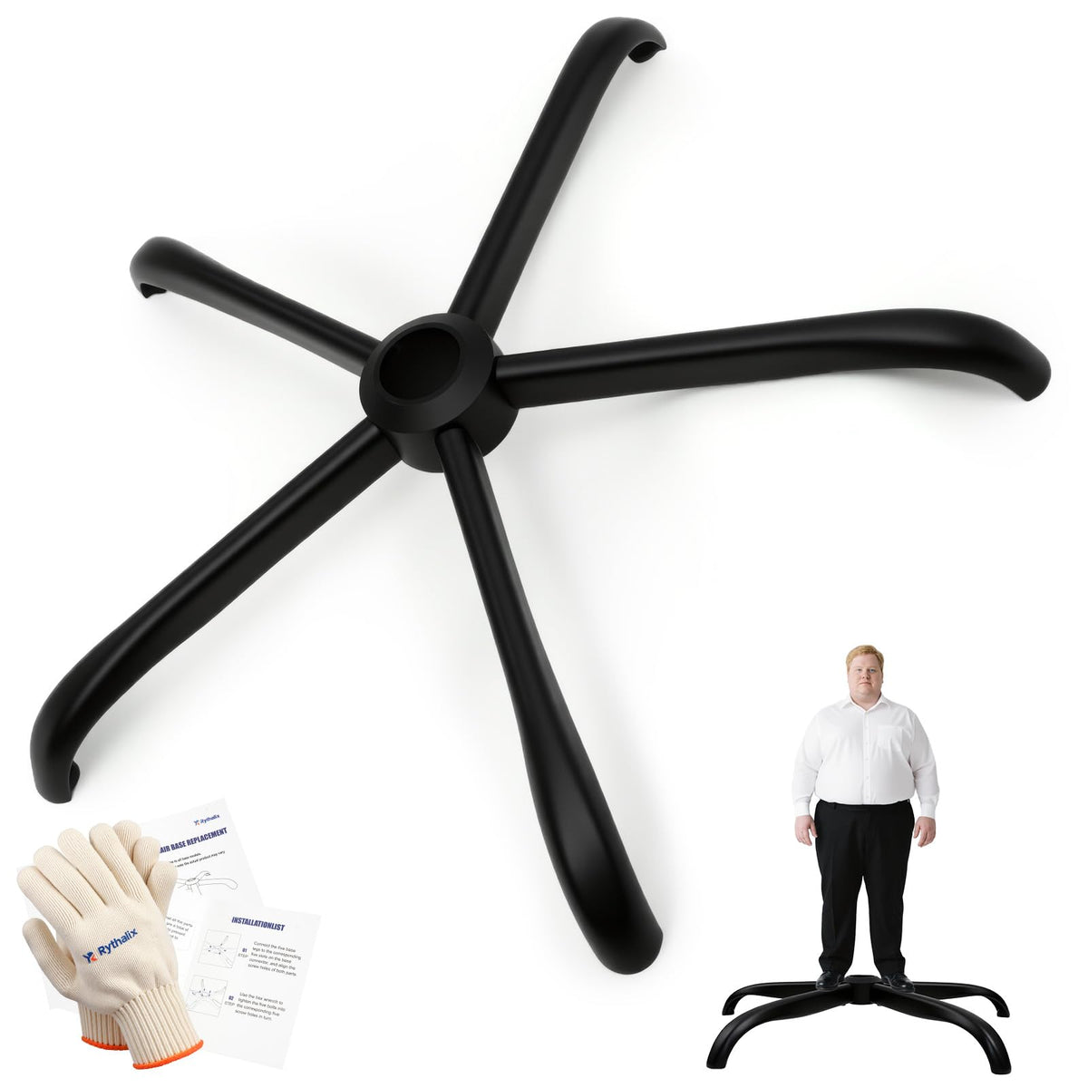 Rythalix 28" Heavy Duty Office Chair Base Replacement Parts, 28 Inches, Black