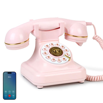 Bluetooth Rotary Landline Phone, Retro Bluetooth Home Phone, Vintage Old Fashioned Telephone with Speakerphone & Volume Control, Wireless Rechargeable Telephone for Bedroom, Home & Office?Pink