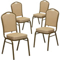 Flash Furniture Hercules Crown Back Stackable Banquet Chair, Beige, 4-pack, Set of 4, Beige Patterned Fabric/gold Frame