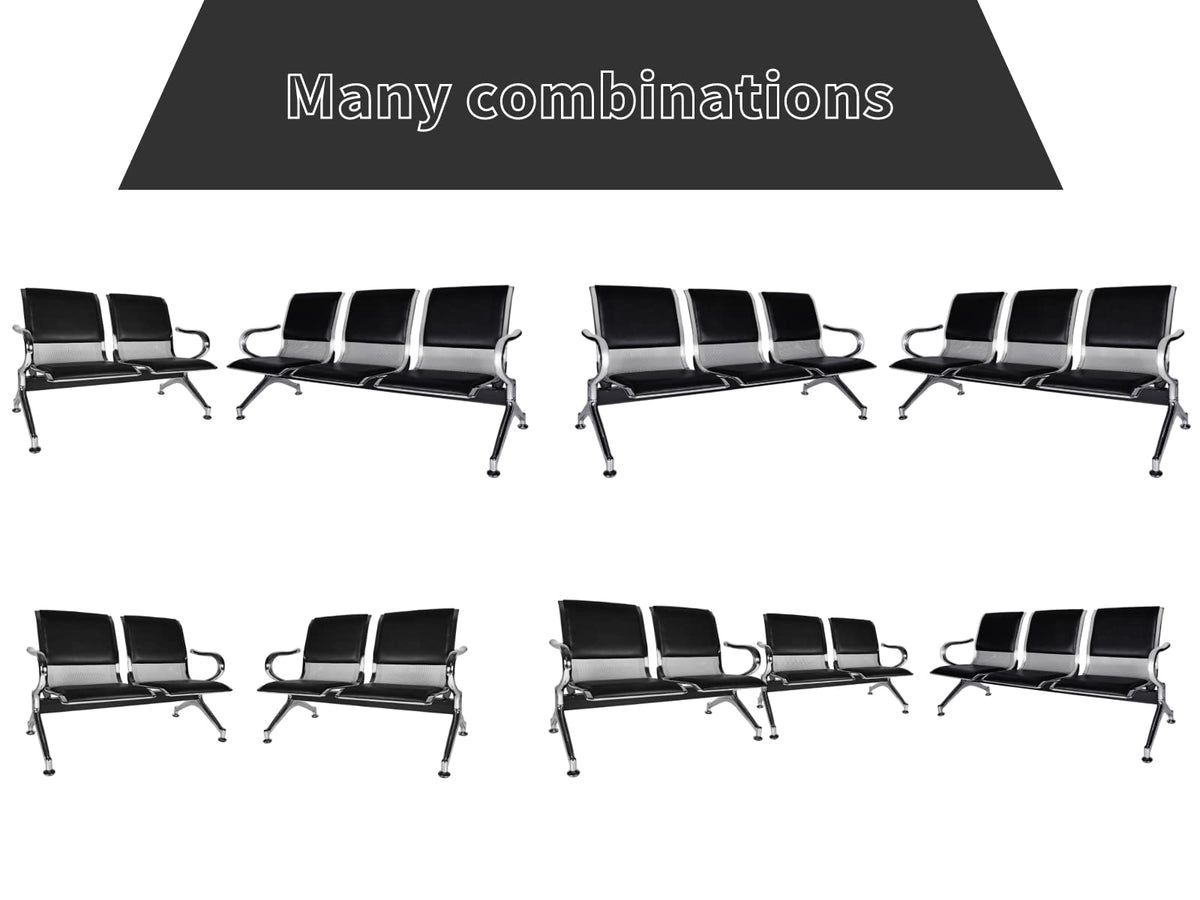 Buenotoys 2-seat Waiting Room Chairs - Waiting Room Bench with Arms Airport Reception Bench Guest Reception Pu Leather Lobby Bench Waiting Area