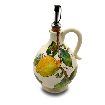 Italian Ceramic Olive Oil Dispenser Bottle XL Size - Hand Painted Oil Cruet lemon creme Design for Kitchen - Made in ITALY Tuscany - Italian Pottery - 14 Oz
