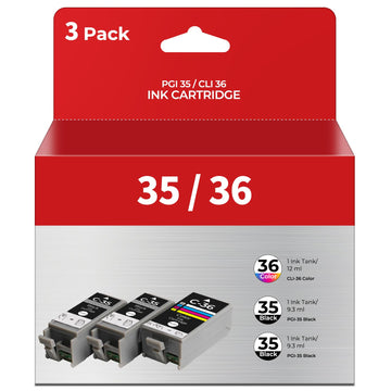 PGI-35 CLI-36 Ink Cartridges Replacement for PIXMA ip110 ip100 tr150 TR160 for Canon 35 36 Ink Cartridge Combo Pack Compatible with PIXMA IP110 TR150 160 MINI260 MINI320 Printer (2 Black, 1 Tri-Color)