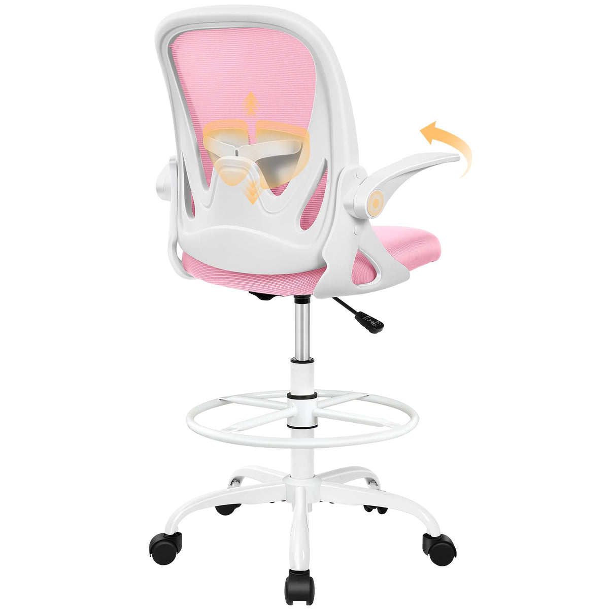 Primy Drafting Chair Tall Office Chair with Flip-up Armrests Executive Ergonomic Computer Standing Desk Chair with Lumbar Support and