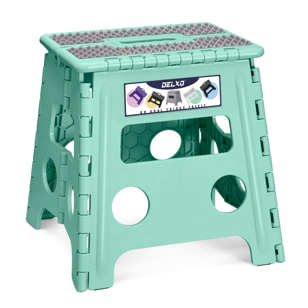 Delxo Folding Step Stool 13 Inch,300 Lbs Step Stool for Adults Green, Dot Green