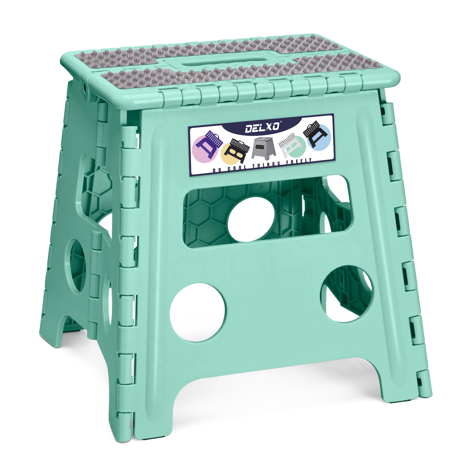 Delxo Folding Step Stool 13 Inch,300 Lbs Step Stool for Adults Green, Dot Green