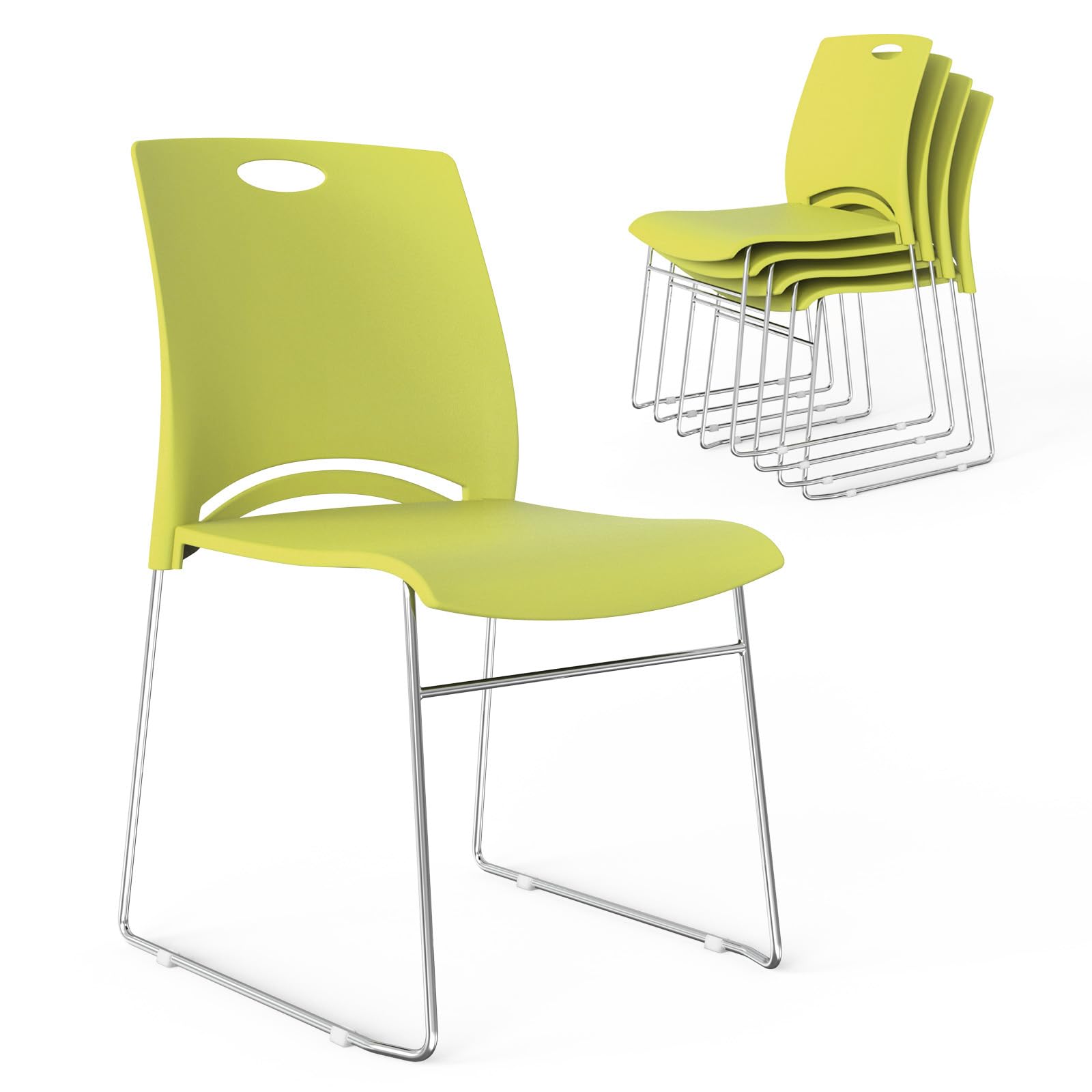 Vingli Stacking Chairs Set of 5 Stackable Office Chairs with Metal Sled Base, Ergonomic Plastic Seat, Stacking Chairs for Waiting Room Break