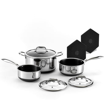 HexClad Hybrid Nonstick 6 Pc Pot Set & Trivets, 2, 3, and 8-Qt Pots & Lids