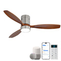 Sofucor 52 Inch Smart Ceiling Fans with Light-Modern Solid Wood Outdoor 3 Blades Ceiling Fan with Alexa/Google/APP/Remote Control for Bedroom Living Room Indoor Farmhouse Patio,DC Motor,Silver & Brown