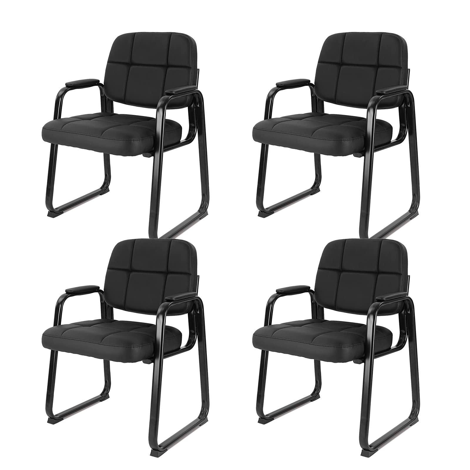 Clatina Office Guest Chairs, Set of 4 Orange Leather Reception Chairs with Padded Arms, Desk Chair No Wheels Stationary for Conference Lobby