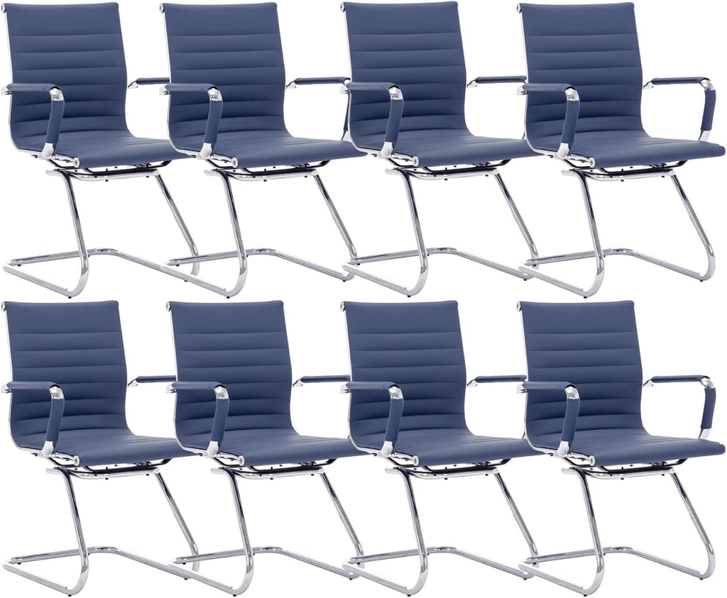 Hny 8-pack Pu Leather Office Guest Chairs, 8 PCS, Navy