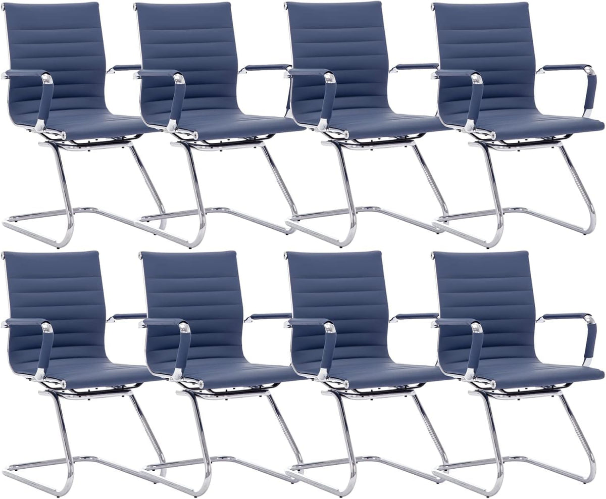 Hny 8-pack Pu Leather Office Guest Chairs, 8 PCS, Navy
